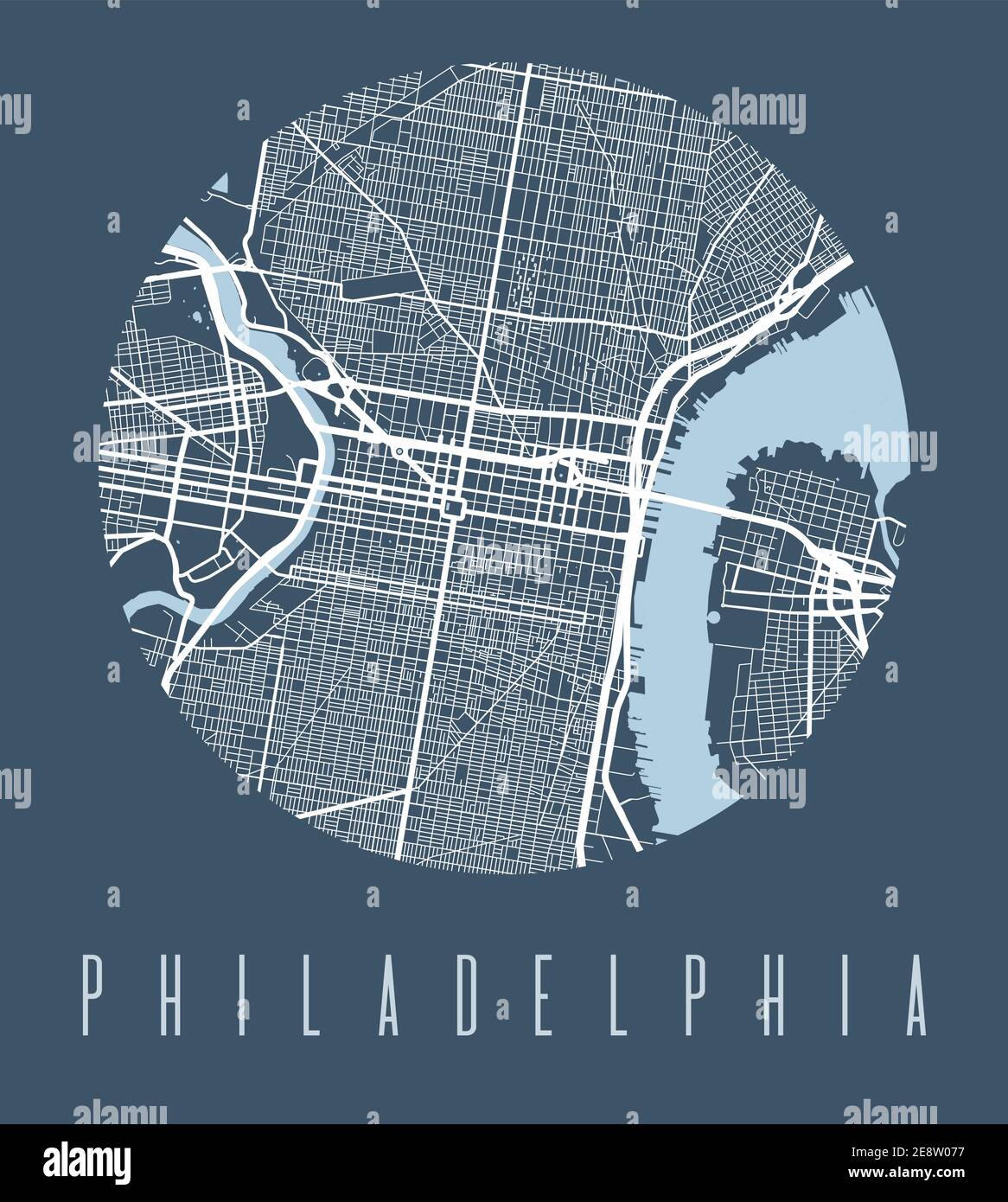 Philadelphia map poster. Decorative design street map of Philadelphia city. Cityscape aria panorama silhouette aerial view, typography style. Land, ri Stock Vector