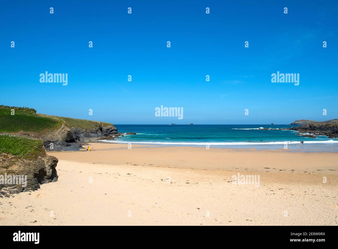 sunny summers day at treyarnon beach near padstow on north cornwall england Stock Photo