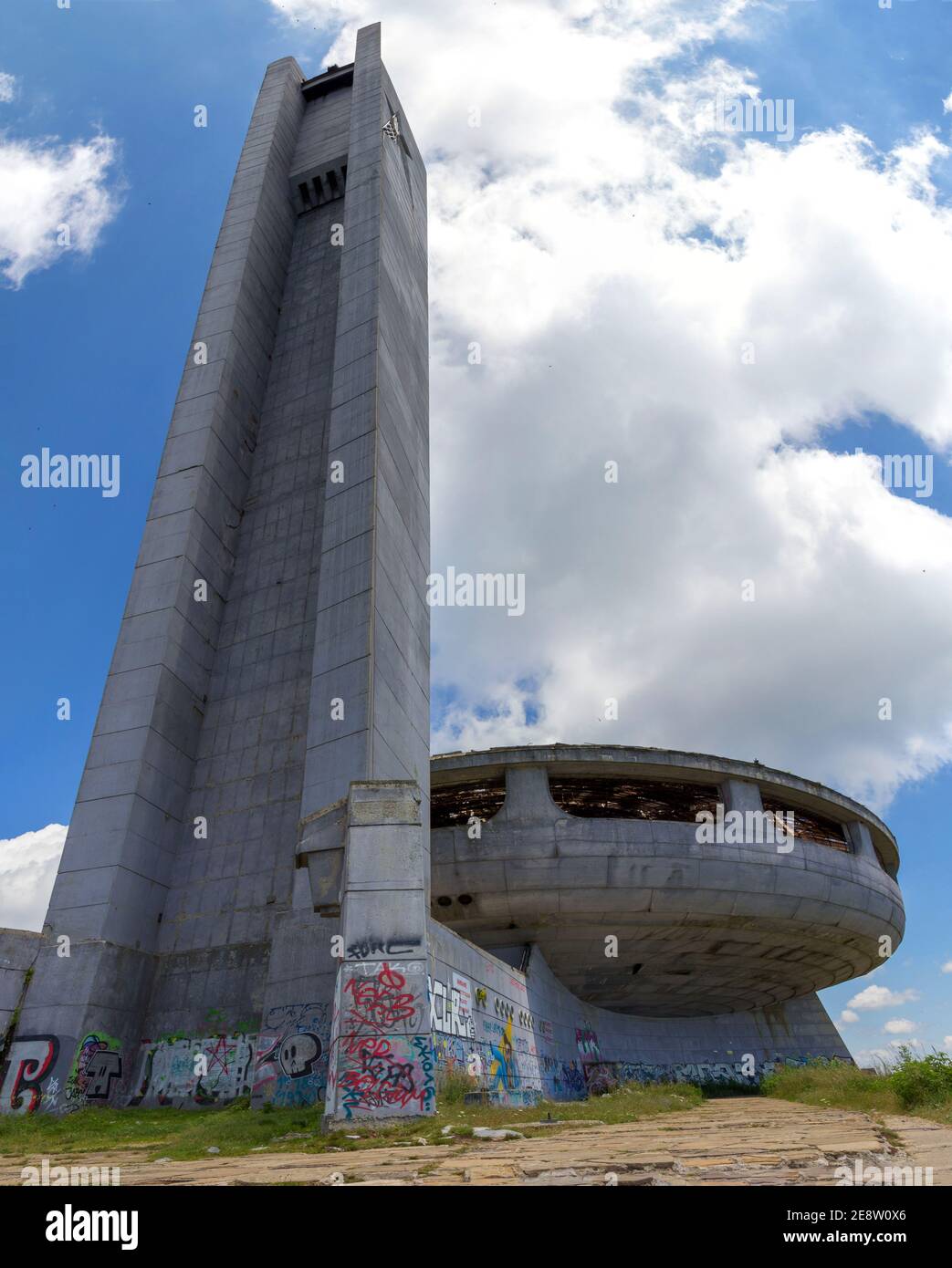 Buzludzha peak, Bulgaria - 21/07/2019: The pylon of former communist party building Stock Photo