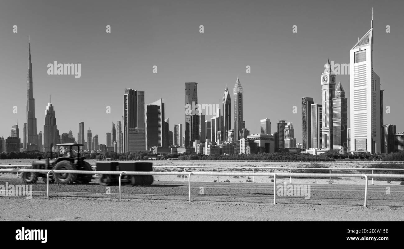 View on luxury Dubai Marina skyscrapers from the Palm man made island