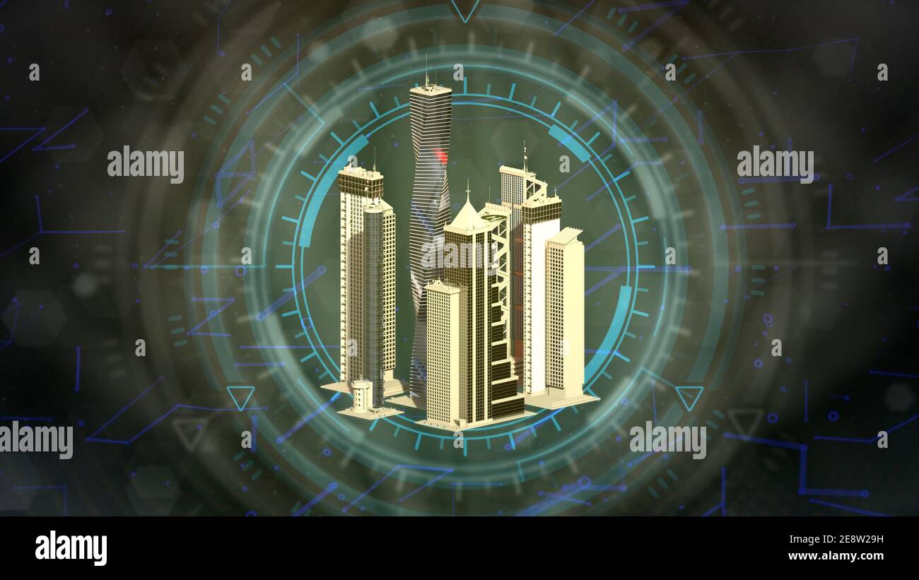 city life - urban buildings rendered, cg 3d illustration of industry ...