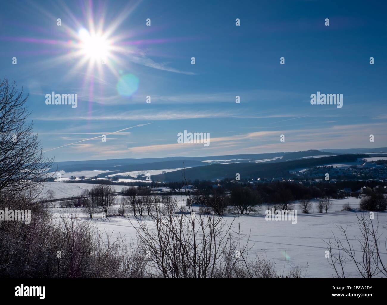 beautiful winter day with a view over the Erzgebirge Saxony, Germany Stock Photo