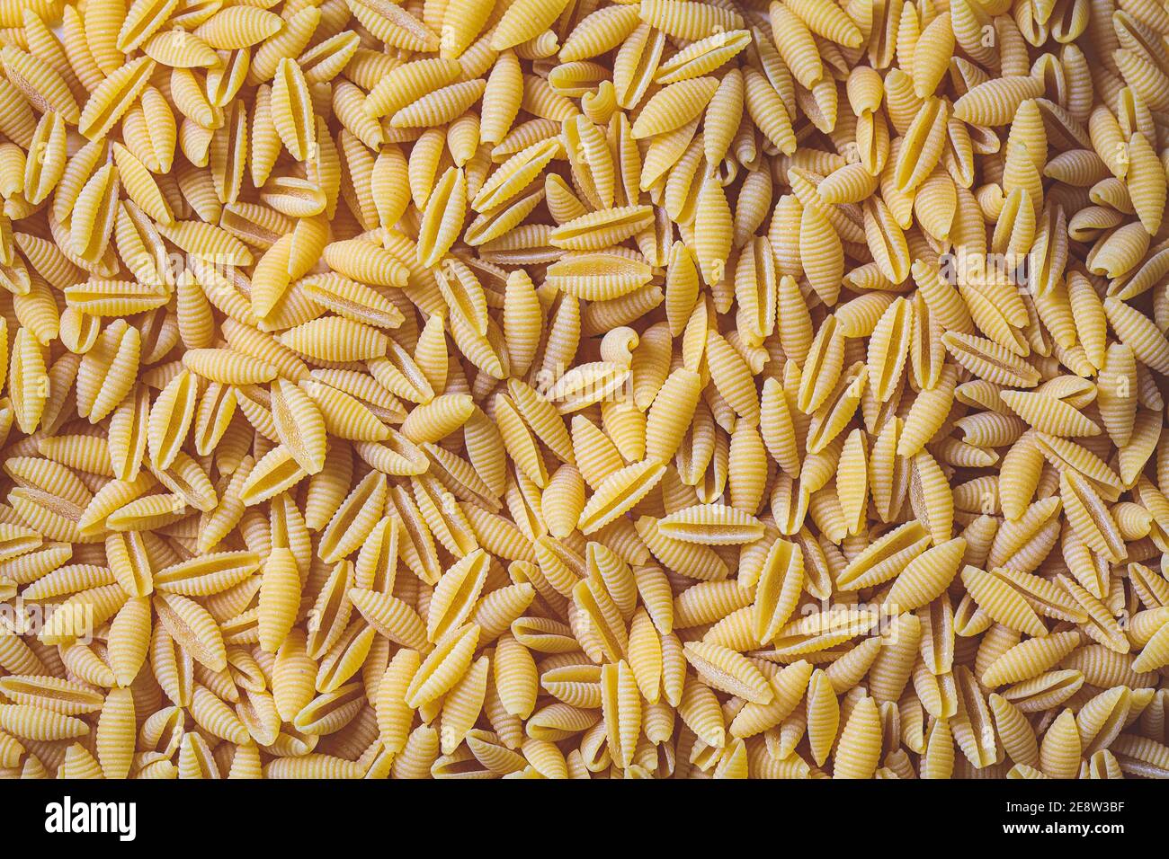 Italian pasta concept. Uncooked raw Italian gnocchetti pasta background. Stock Photo