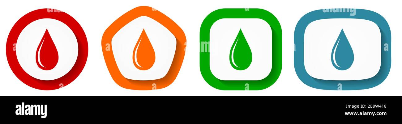 Water drop vector icon set, flat design buttons on white background ...