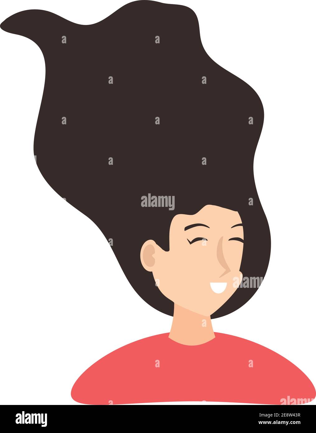 cartoon young woman with black hair in cartoon style white background