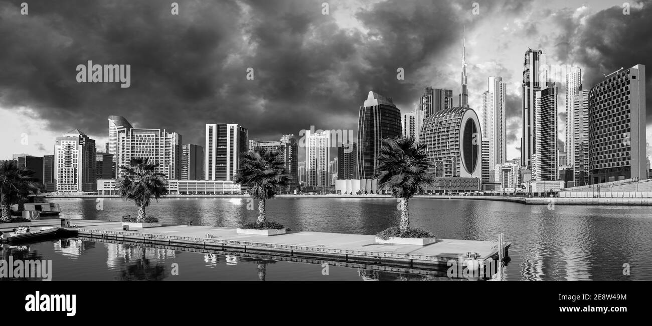 2016, arab, architecture, background, bay, beautiful, blue, bridge, building, burj, business, center, city, cityscape, clouds, construction, crane, do Stock Photo