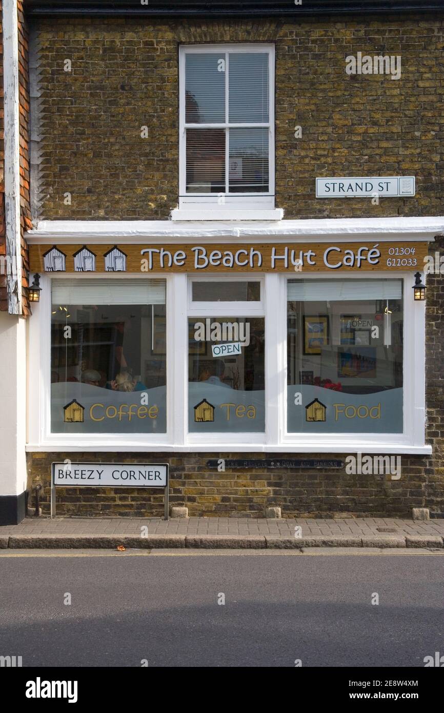 the beach hut cafe at  sandwich, a cinque port, on the kent coast Stock Photo