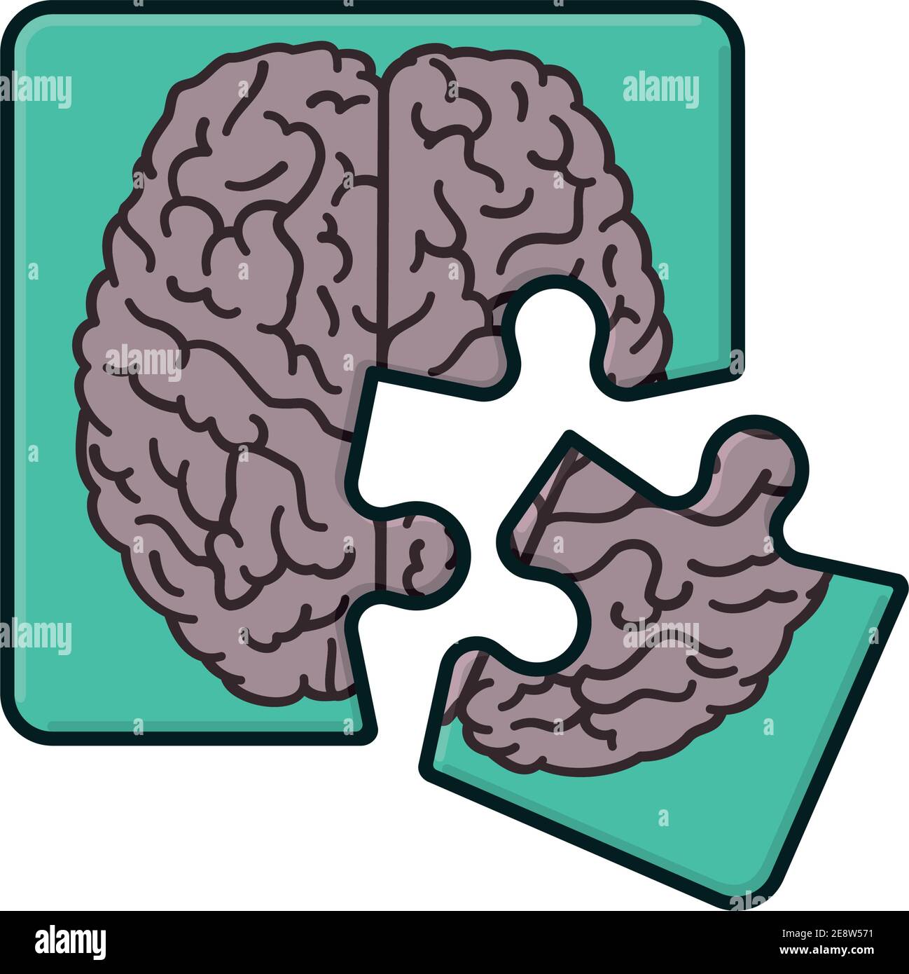 Jigsaw puzzle with brain picture isolated vector illustration for Alzheimers Day on September 21. Loss of memory concept Stock Vector
