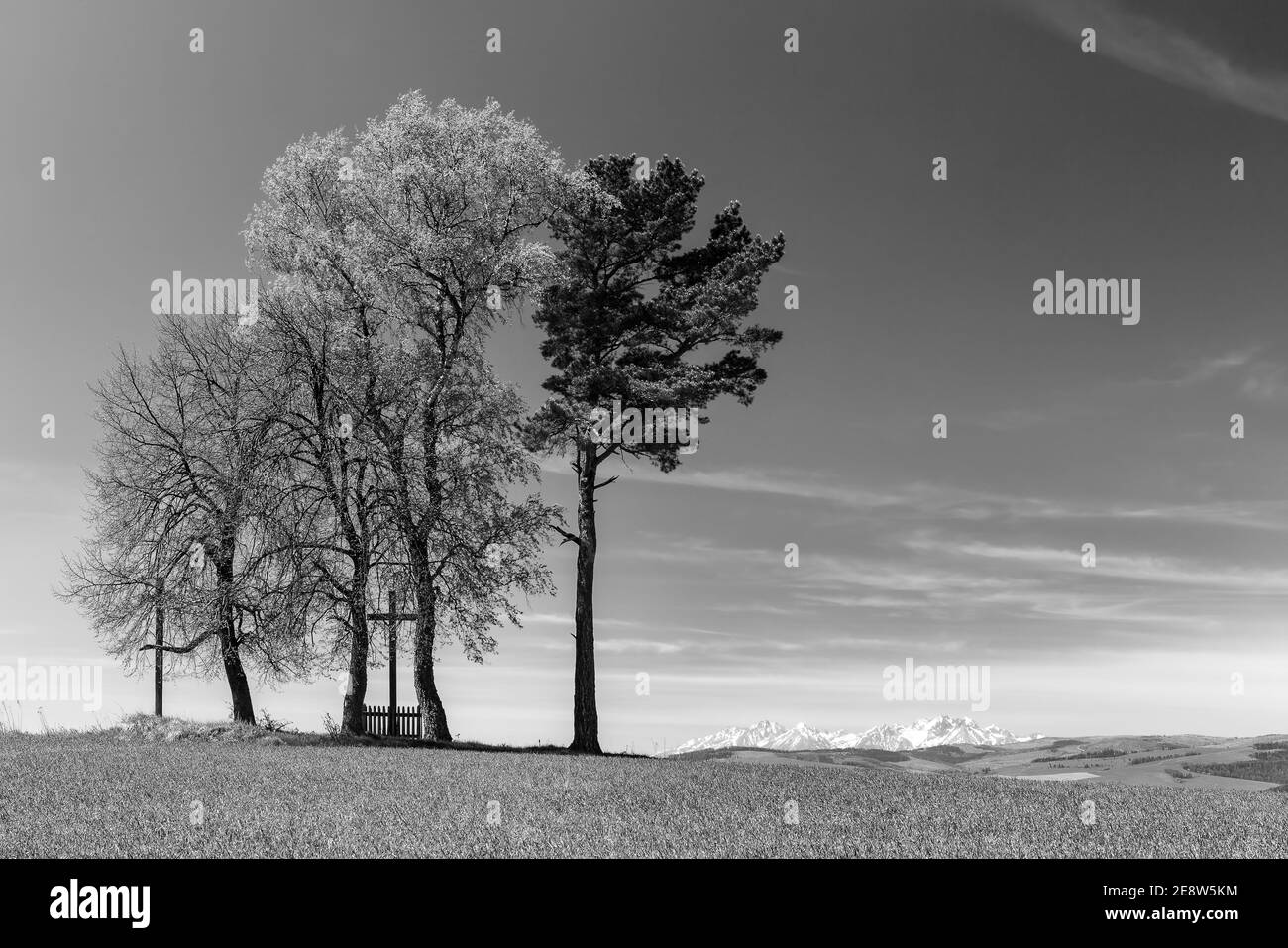 Sunset mountains beautiful scene Black and White Stock Photos & Images ...