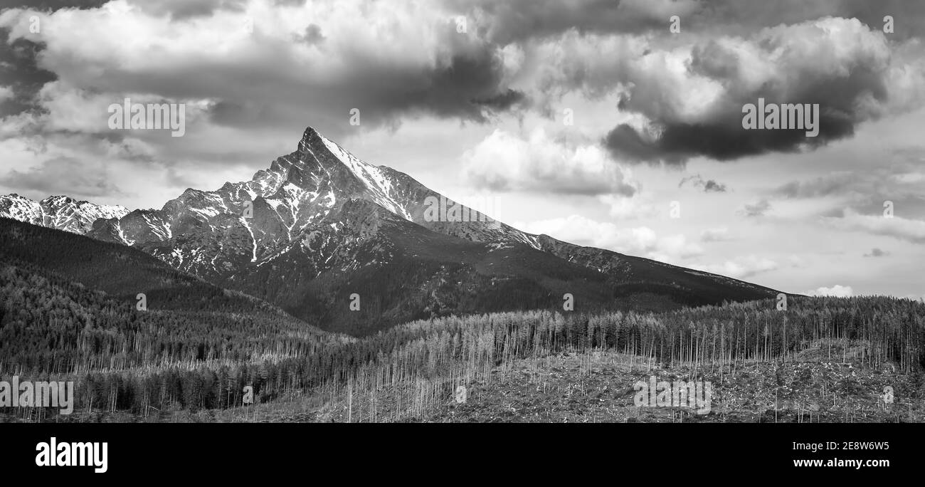 Beautiful sunrise view in High Tatras mountains national park and Strbske pleso (Strbske lake) beautiful mountain lake in Slovakia Stock Photo