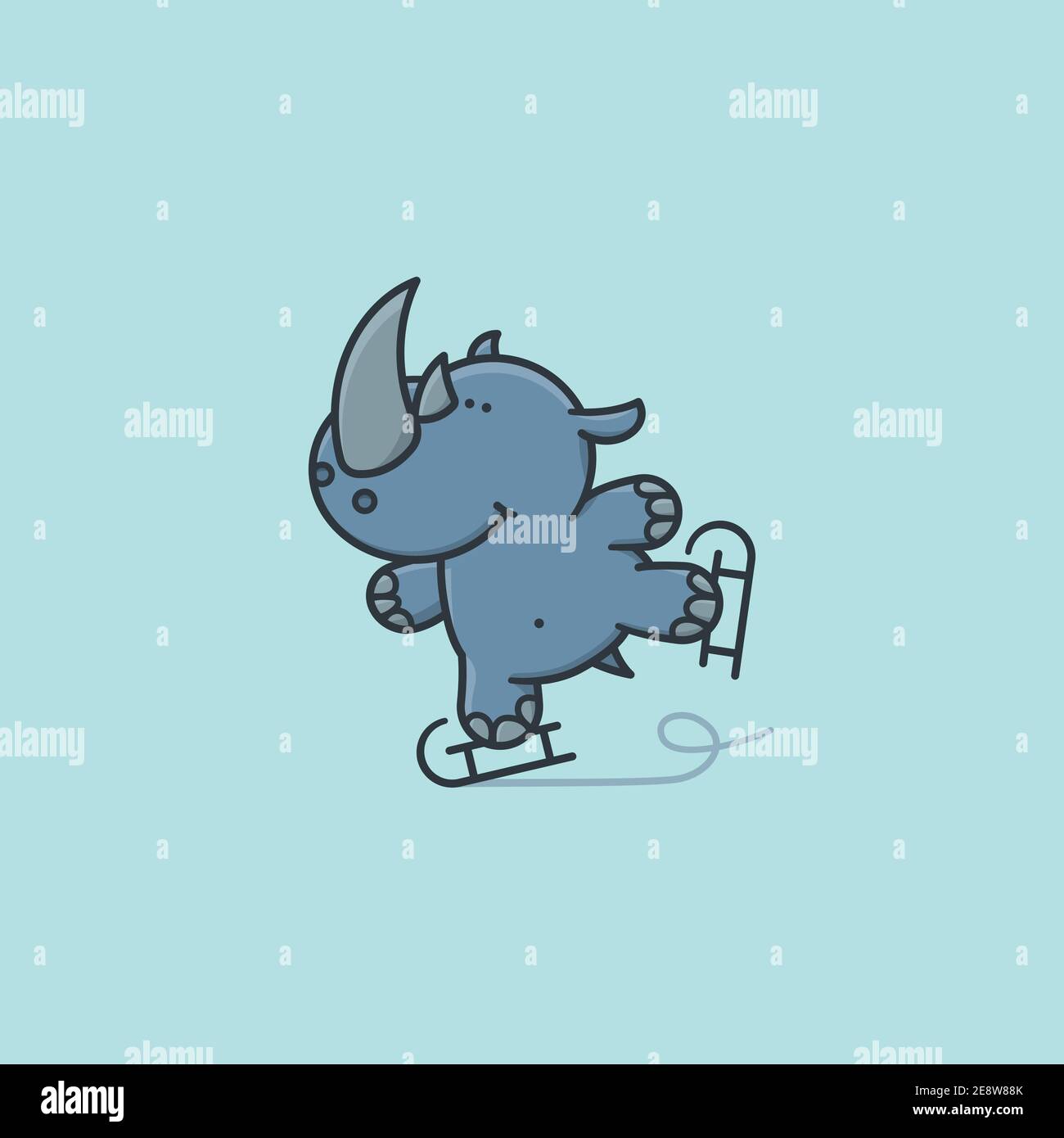 Cute Ice-skating rhino cartoon character vector illustration for Rhino Day on September 22 Stock Vector