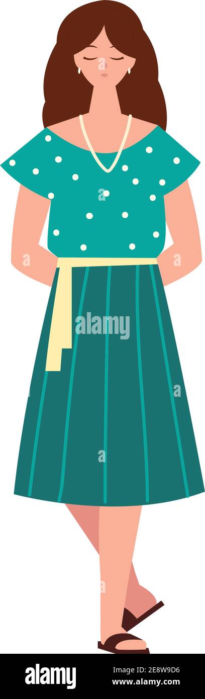 woman character in green dress on white bcakground vector illustration ...