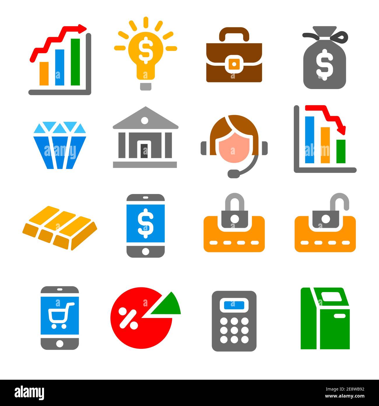 illustration of business and finance colorful icons set Stock Vector