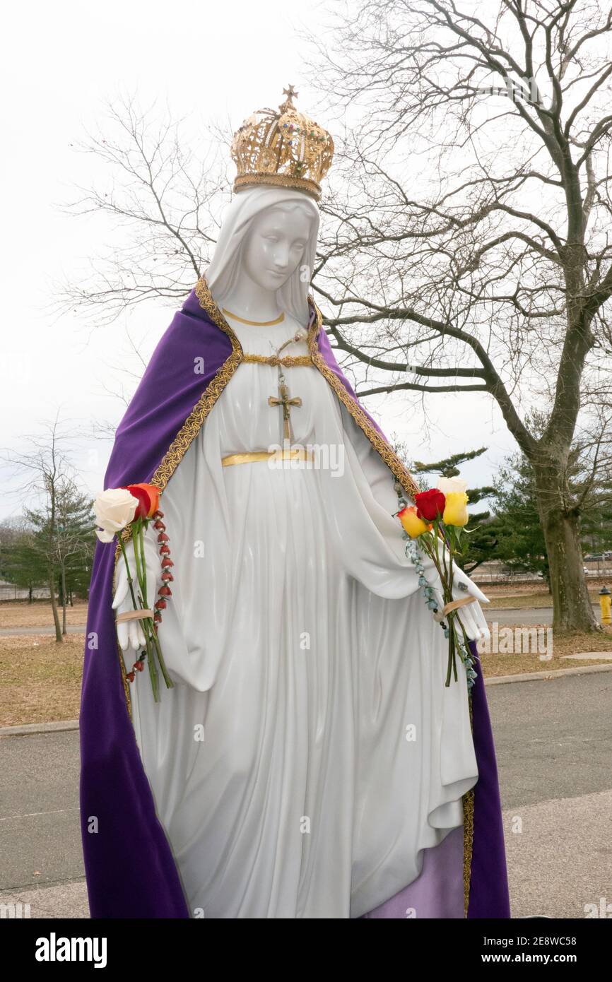 A statue of the Virgin Mary at the Vatican Pavilion site in Flushing