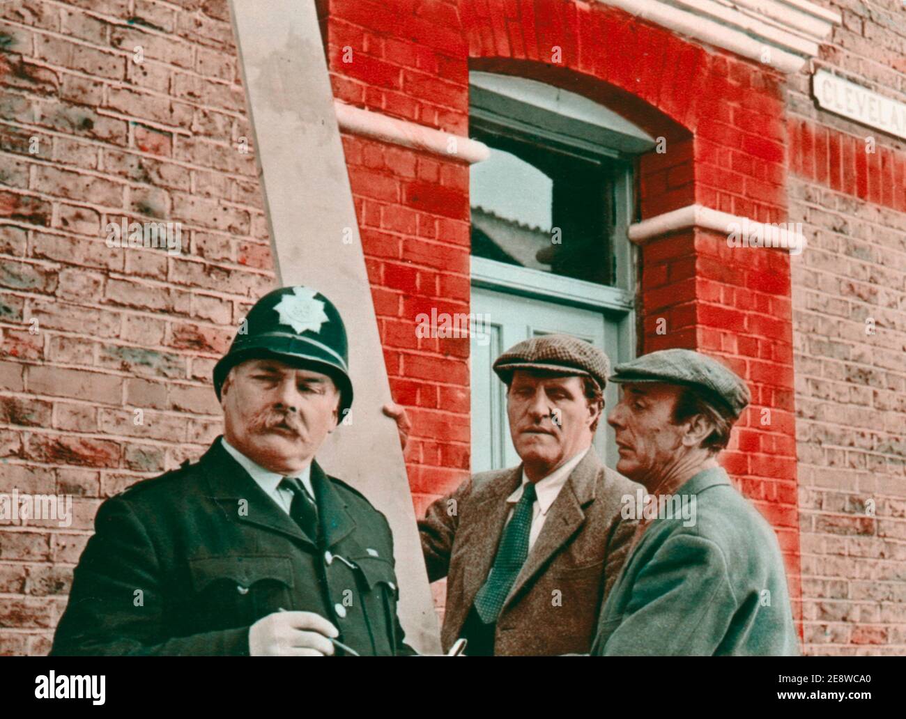 The Plank is a 1967 British slapstick comedy film starring Tommy Cooper and Eric Sykes. Tommy Cooper was born on march 19 1921 and died april 15 1984. Jimmy Edwards as the Policeman. Stock Photo