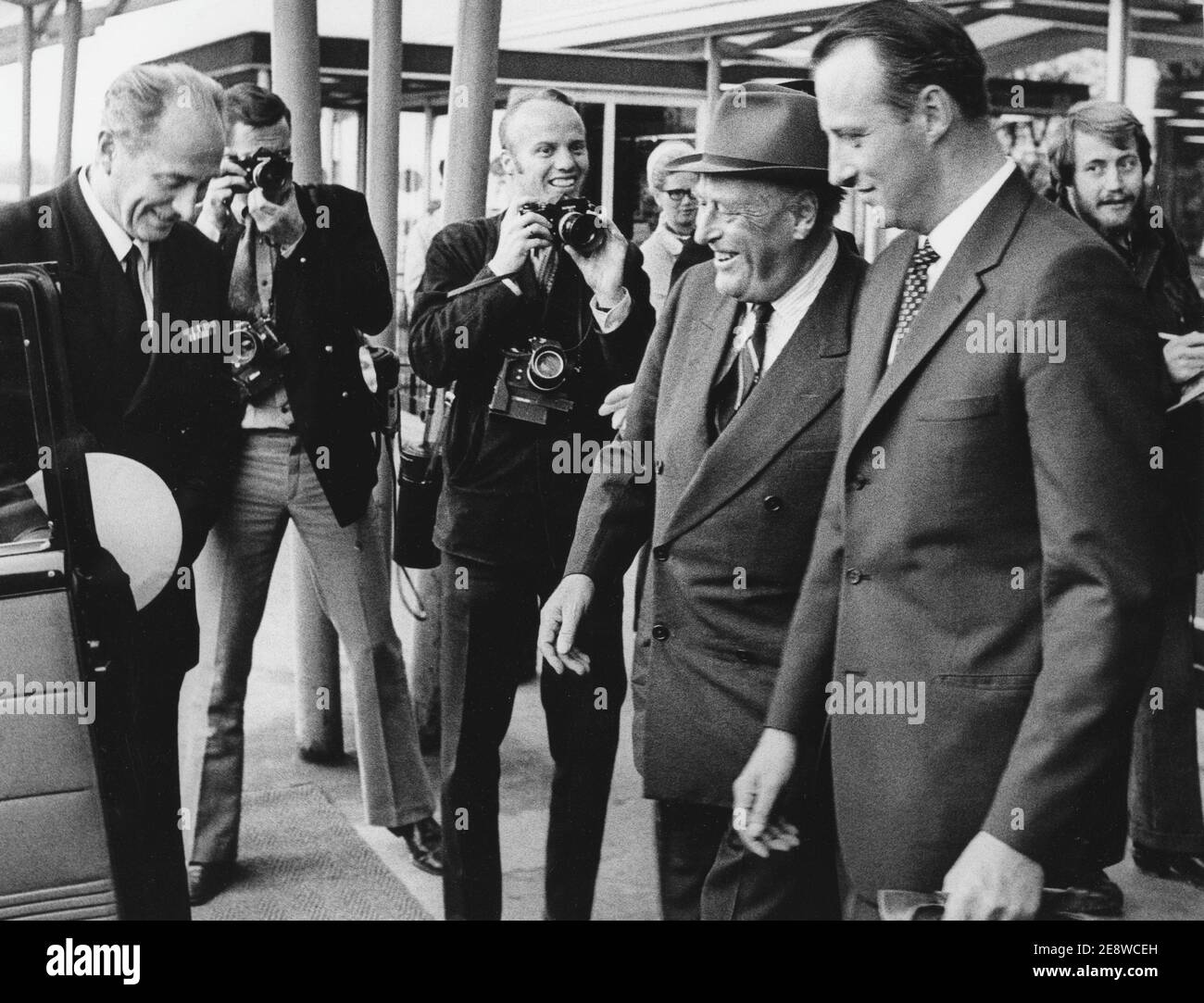 King Harald of Norway. Pictured with his father King Olav V 1971. Stock Photo
