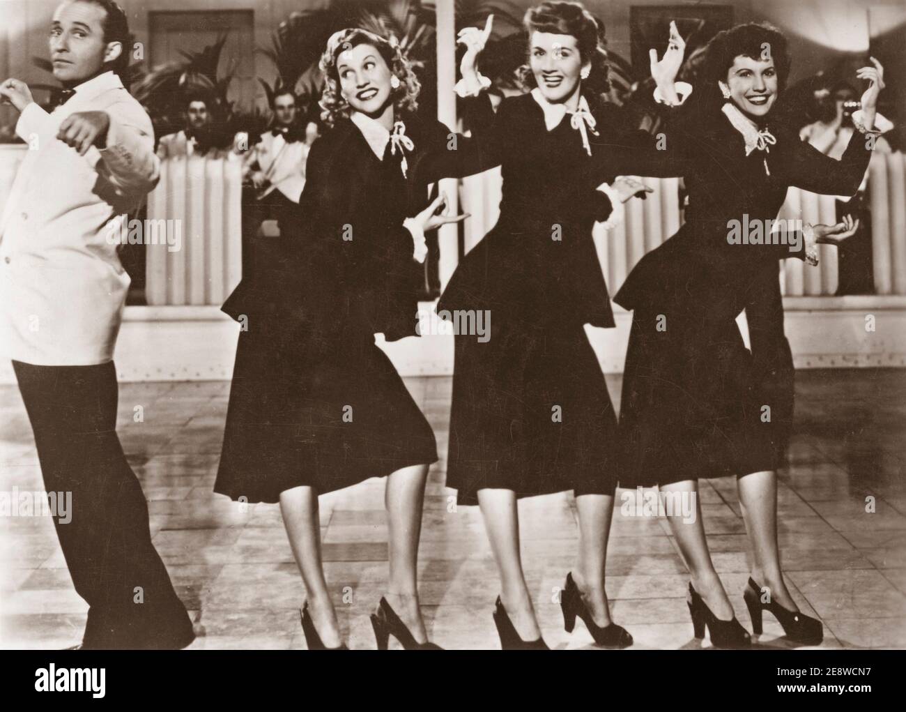 The Andrew Sisters. An American close harmony singing group of the swing and boogie-woogie eras. The group consisted of three sisters: contralto LaVerne Sophia (July 6, 1911 – May 8, 1967), soprano Maxene Anglyn (January 3, 1916 – October 21, 1995), and mezzo-soprano Patricia Marie 'Patty' (February 16, 1918 – January 30, 2013). Pictured here in the american comedy film Road to Rio 1947 that starred Bing Crosby. It had premiere december 25 1947. Stock Photo