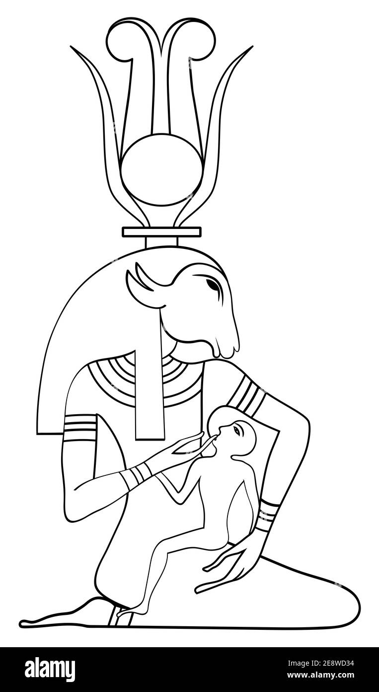 Egyptian deity - Isis with Horus the child - healing deity particularly invoked in the healing of children Stock Photo
