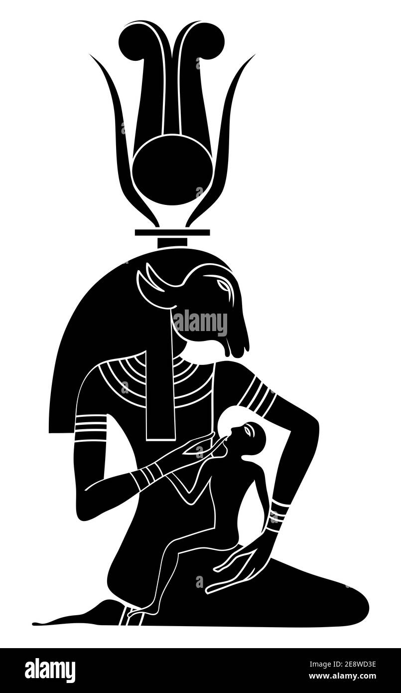 Egyptian deity - Isis with Horus the child - healing deity particularly invoked in the healing of children Stock Photo