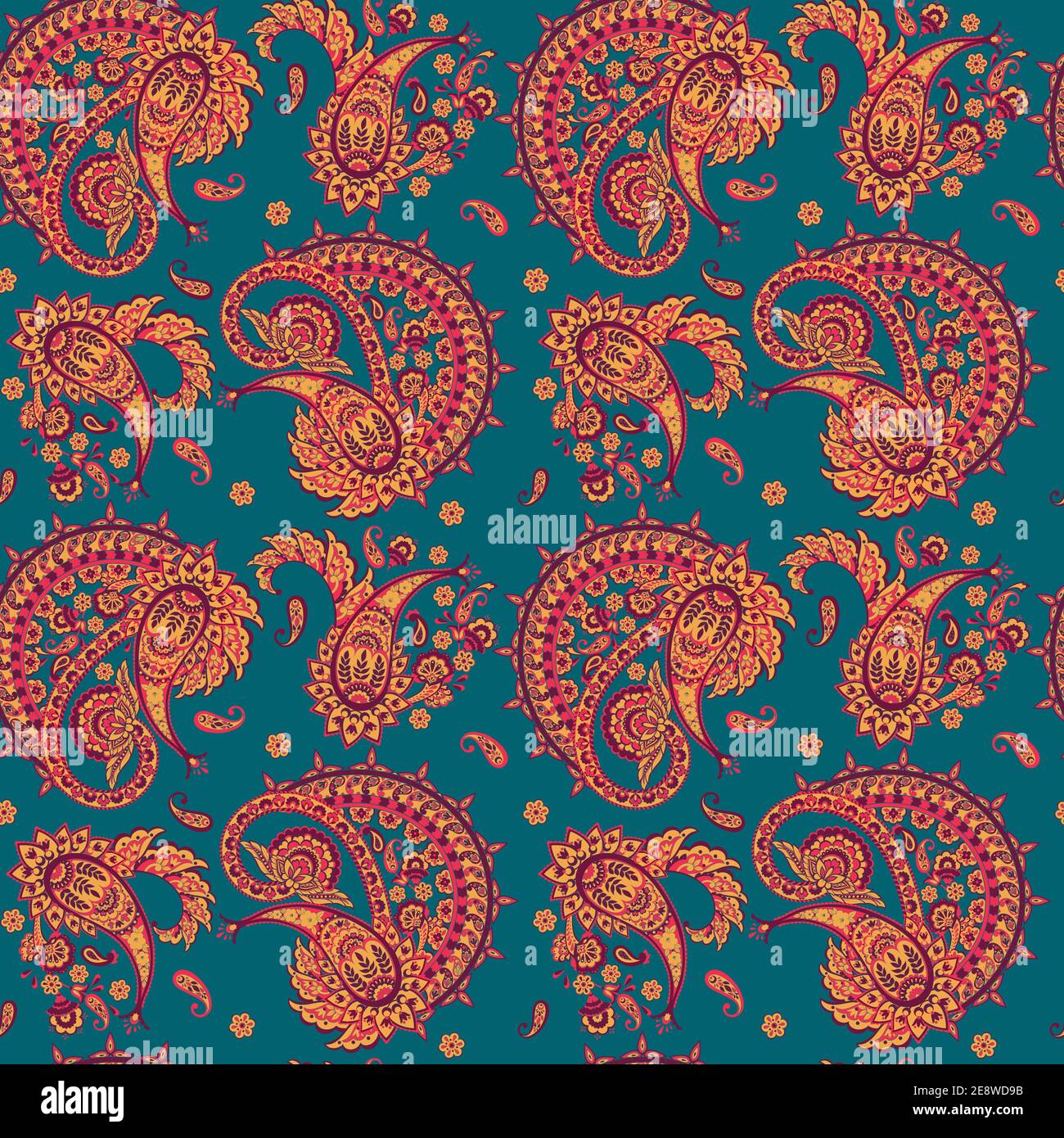 Paisley Ornamental seamless pattern. kalamkari vector fabric background Stock Vector