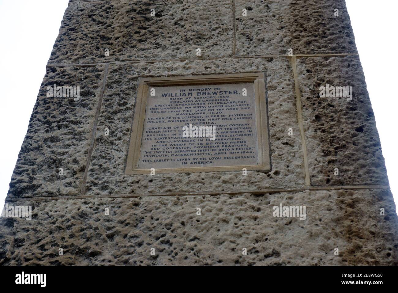 PLAQUES ON THE MAYFLOWER MEMORIAL. Stock Photo