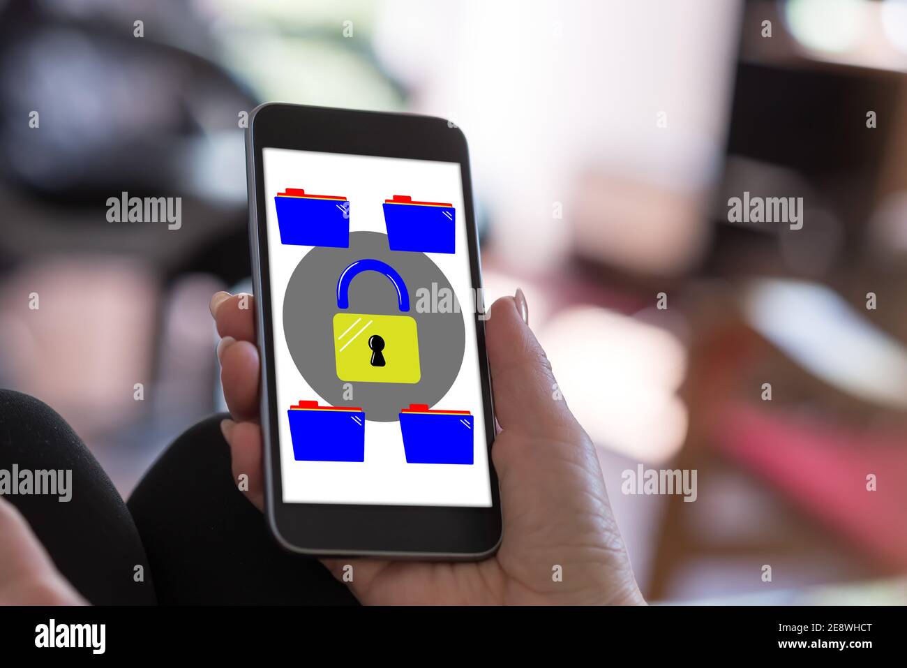 Hand holding a smartphone with data protection concept Stock Photo - Alamy