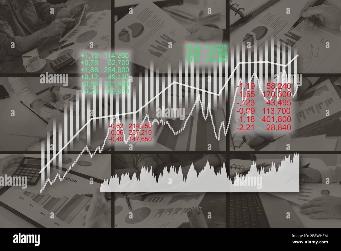 Stock market concept illustrated by pictures on background Stock Photo ...
