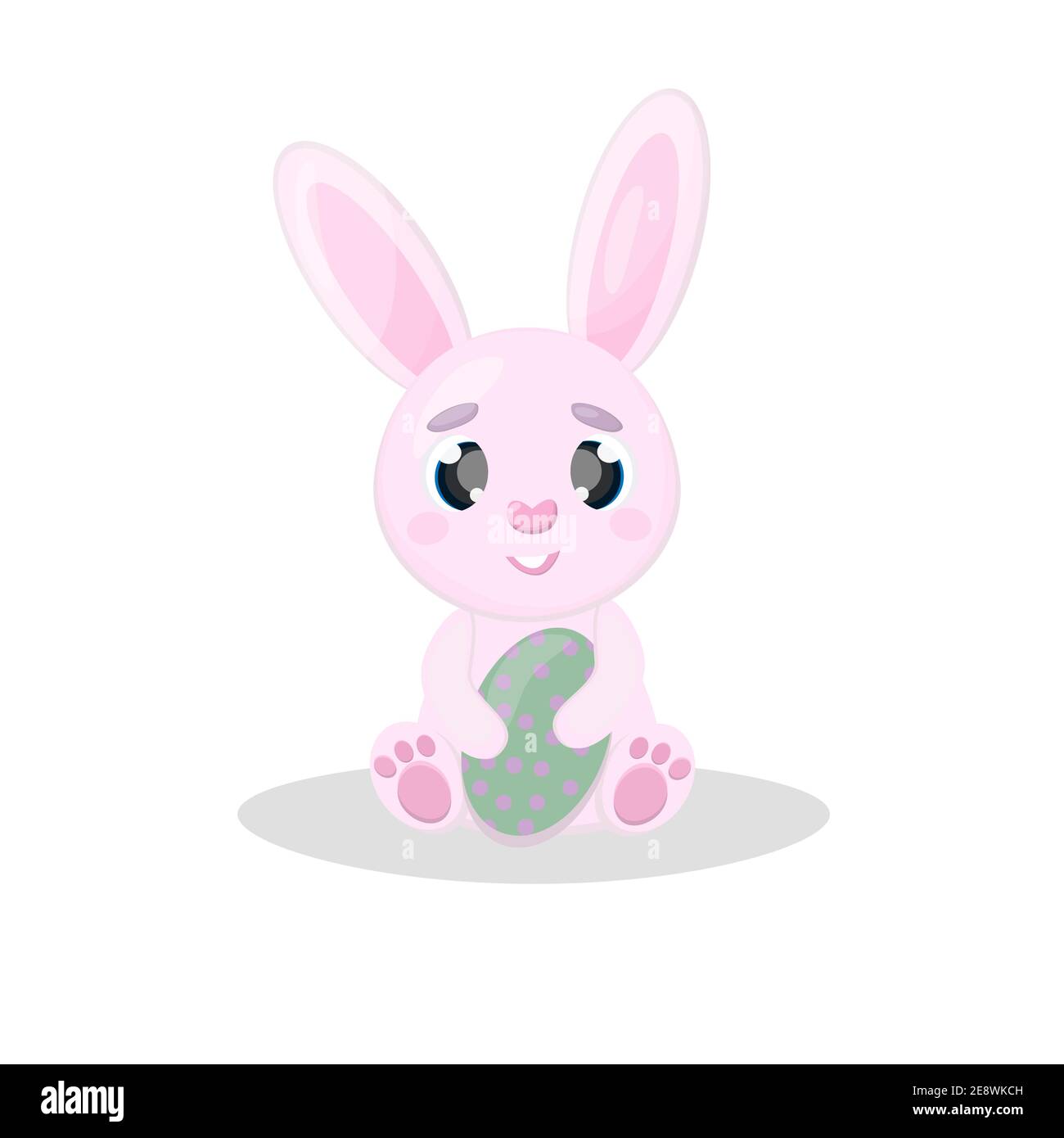 Cute cartoon rabbit Pink Easter bunny with Easter egg in paws Isolated vector illustrations on white background Stock Vector