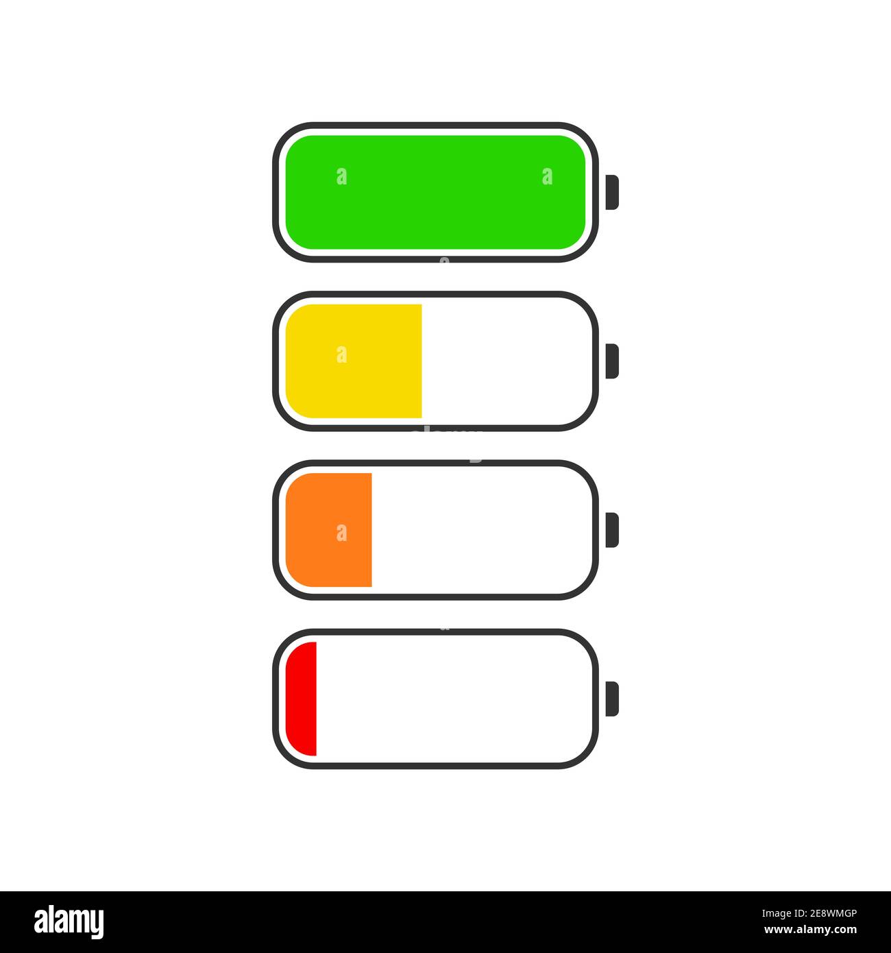 Battery charge icon. Green, yellow, orange and red smartphone charge ...