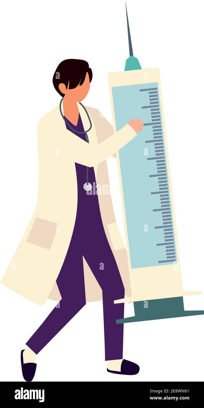 young man doctor holding a syringe vaccine vector illustration Stock ...
