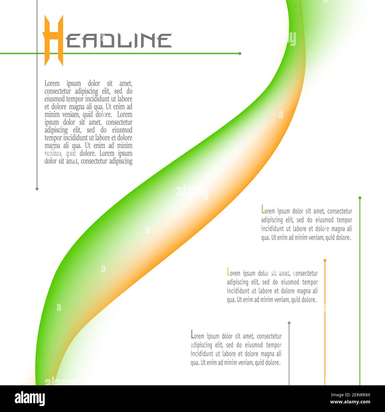 Template with abstract green and orange wave. Modern layout for billboard, advert, book, brochure, poster, leaflet, flyer, infographic. Vector EPS10 Stock Vector