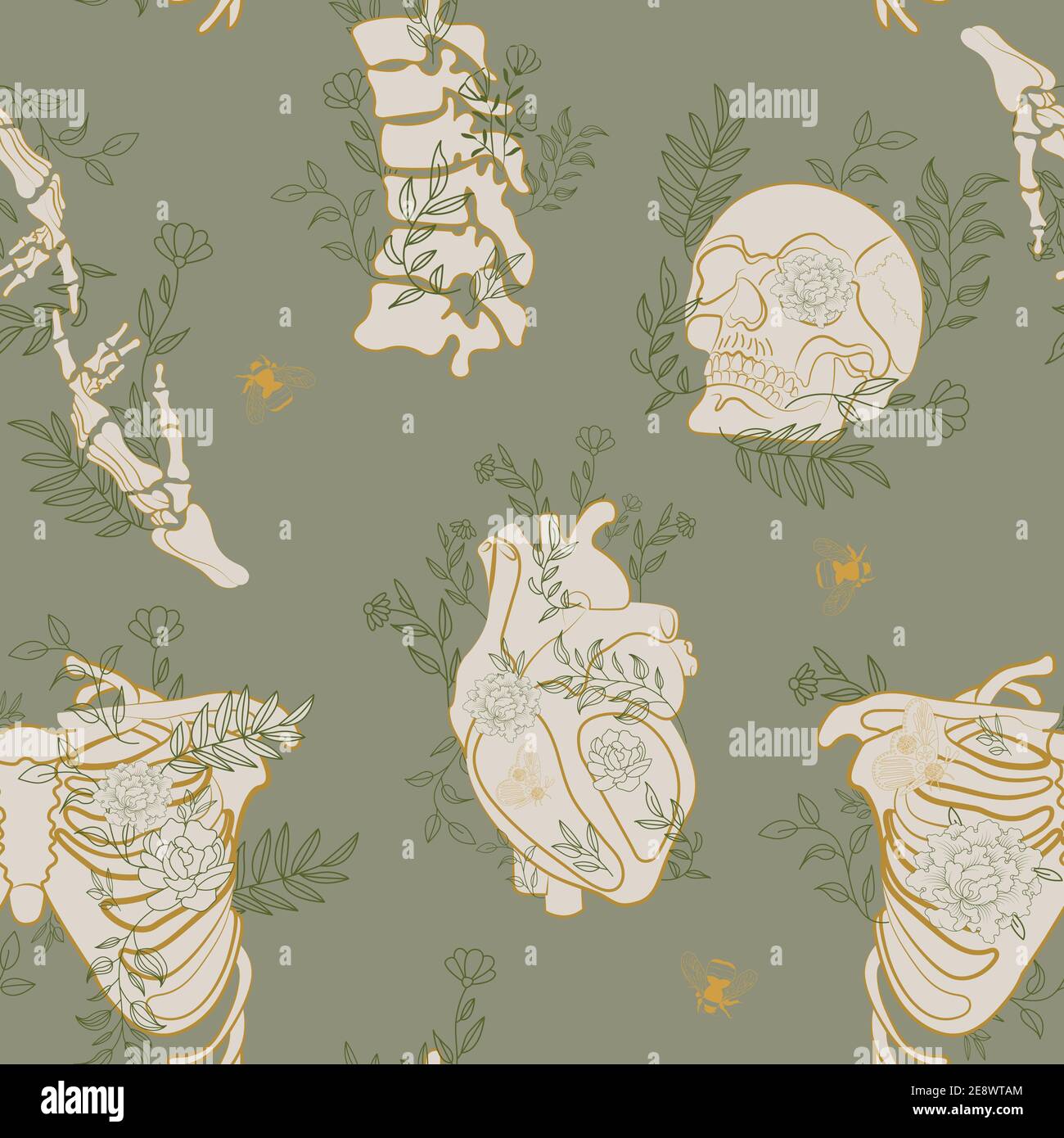 Seamless Pattern with bones, skull and plant Stock Vector Image & Art ...