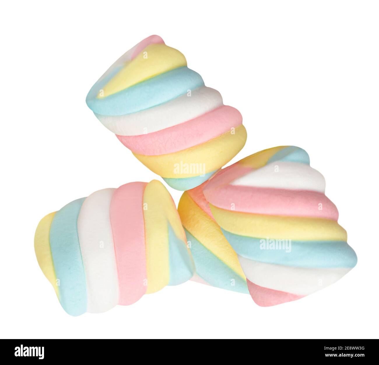 Fluffy Colorful marshmallows candy isolated on white background. Huge