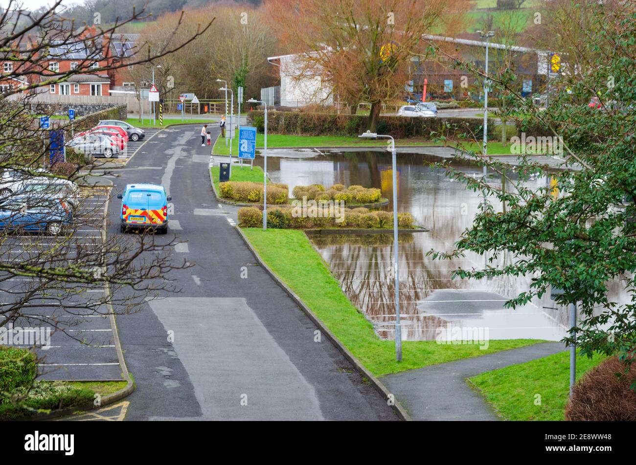 Mold, Flintshire; UK Jan 28, 2021 The Love Lane car park in the North