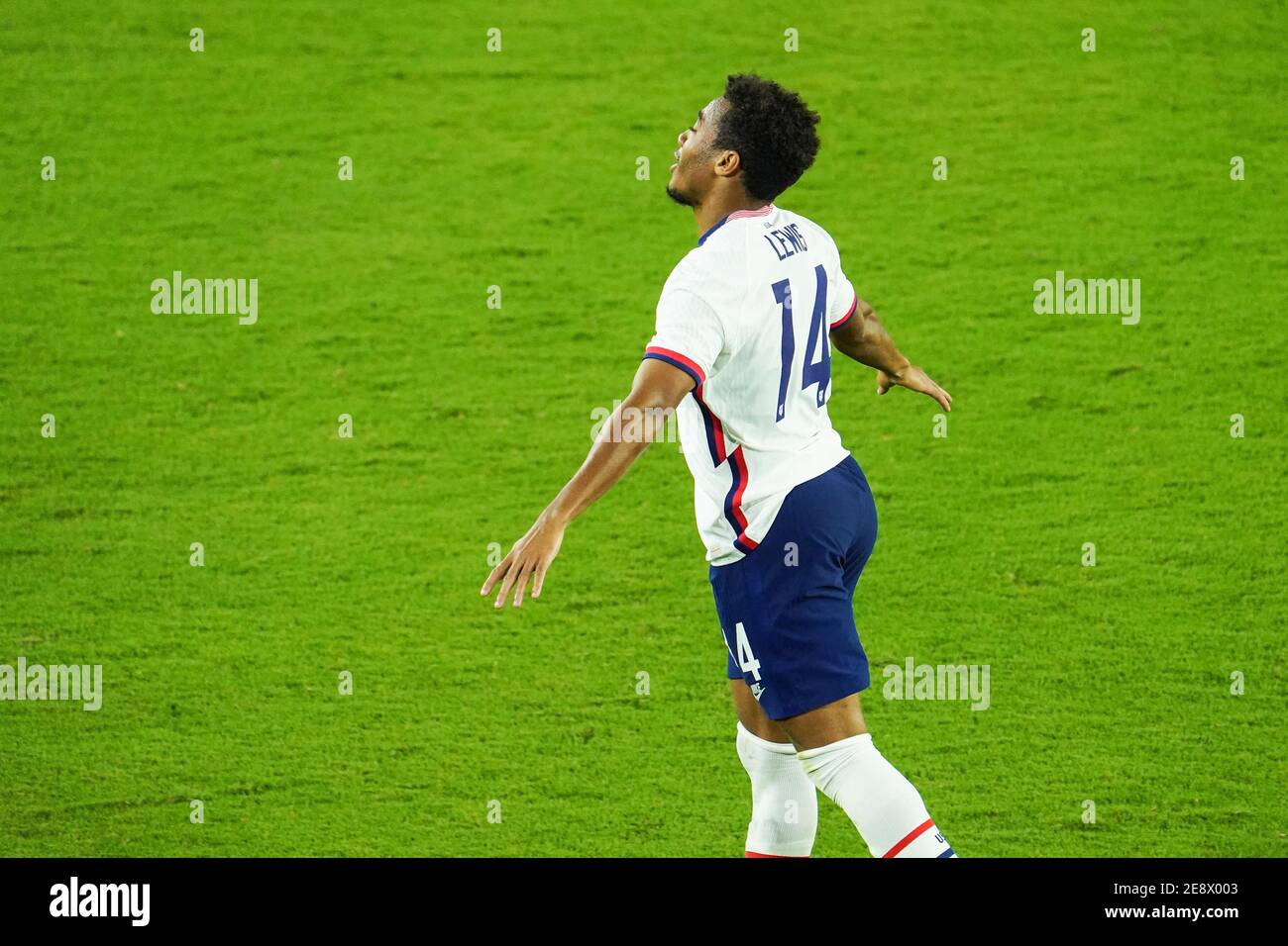 Orlando, Florida, USA, January 31, 2021, USA forward Jonathan Lewis #14 Celebrate after scoring during an International Friendly Match against Trinidad and Tobago.  (Photo Credit:  Marty Jean-Louis) Stock Photo