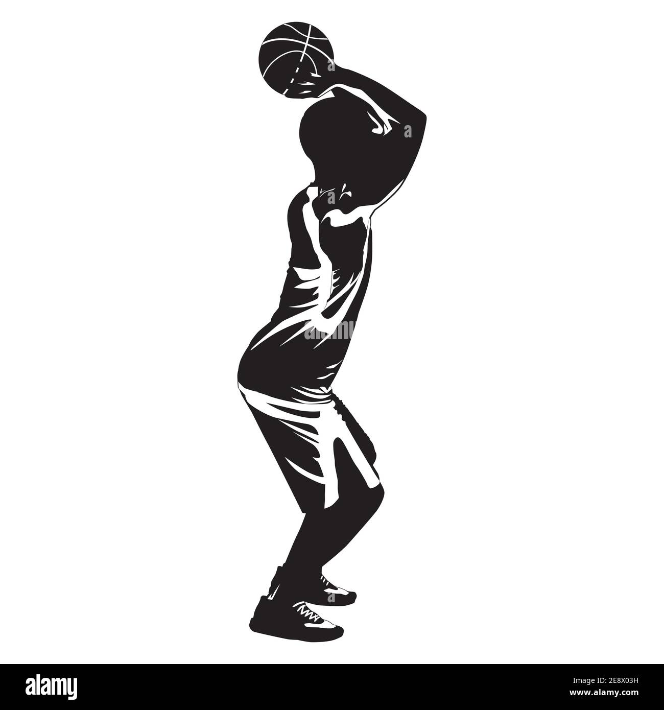 Professional basketball player silhouette shooting ball into the hoop