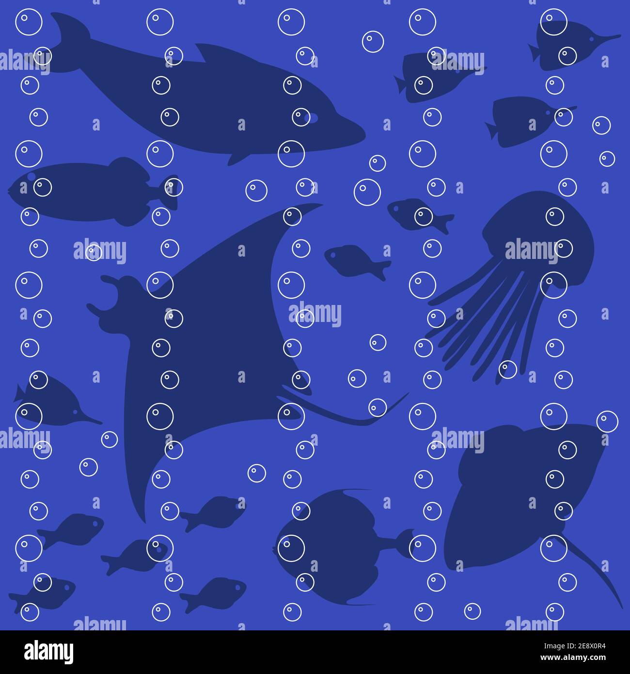Stripy seamless pattern with fish silhouettes Stock Vector