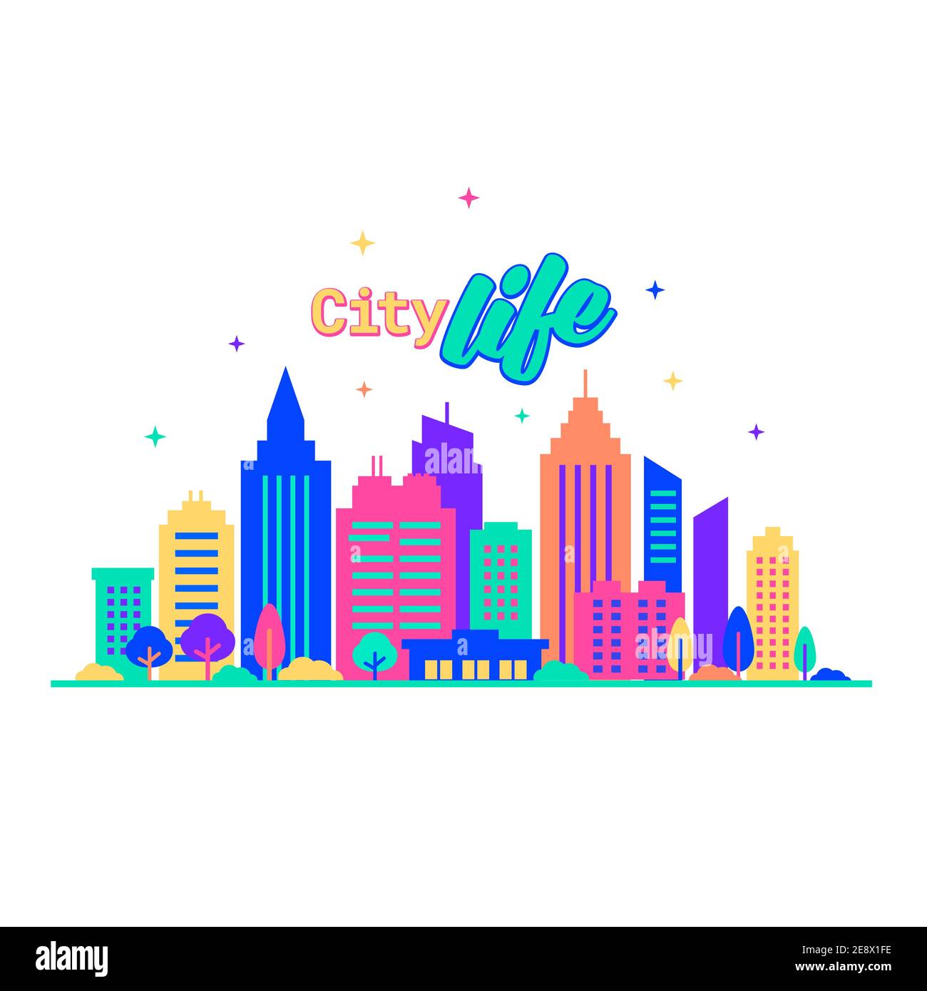 City Life Silhouettes Of Buildings With Neon Glow And Vivid Colors City Landscape Template Flat Style Illustration In Neon Vivid Colors Cityscape Stock Vector Image Art Alamy