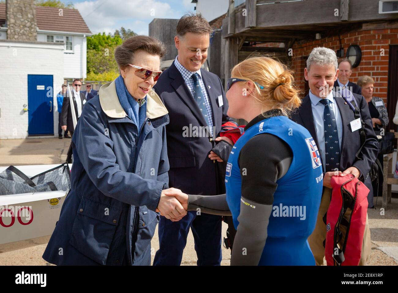 HRH The Princess Royal pictured with British Olympic sailing hopeful Jess Lavery during her visit to Emsworth Sailing Club.  Picture date: Thursday Ma Stock Photo