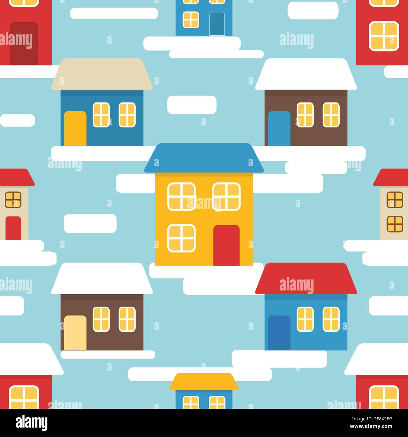 Winter seamless pattern with houses in flat style Stock Vector Image ...