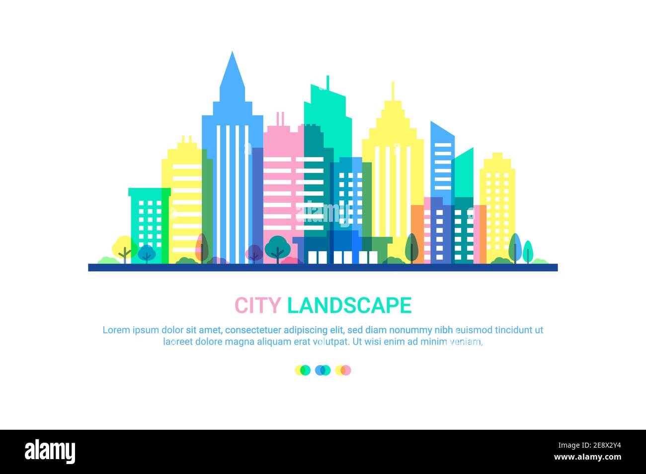 City landscape template. Flat style illustration in punchy pastels