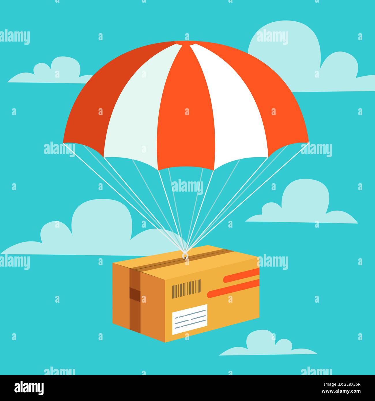 Delivery service concept. Flat design colored vector illustration of package with parachute
