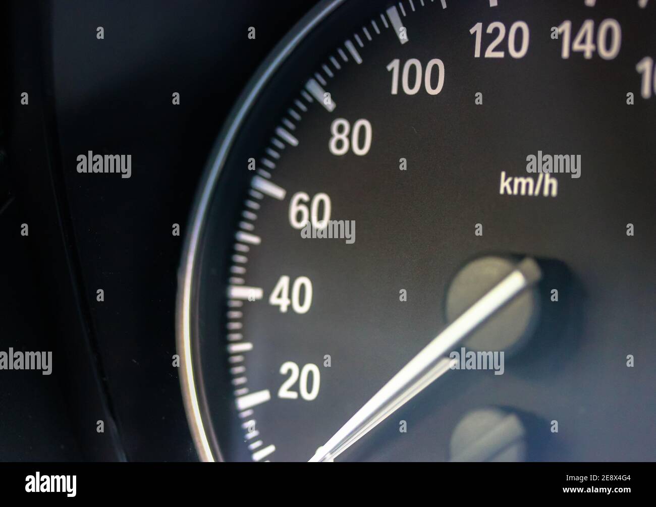 Car dashboard and speedometer, arrow on zero. Inside the car. Place for