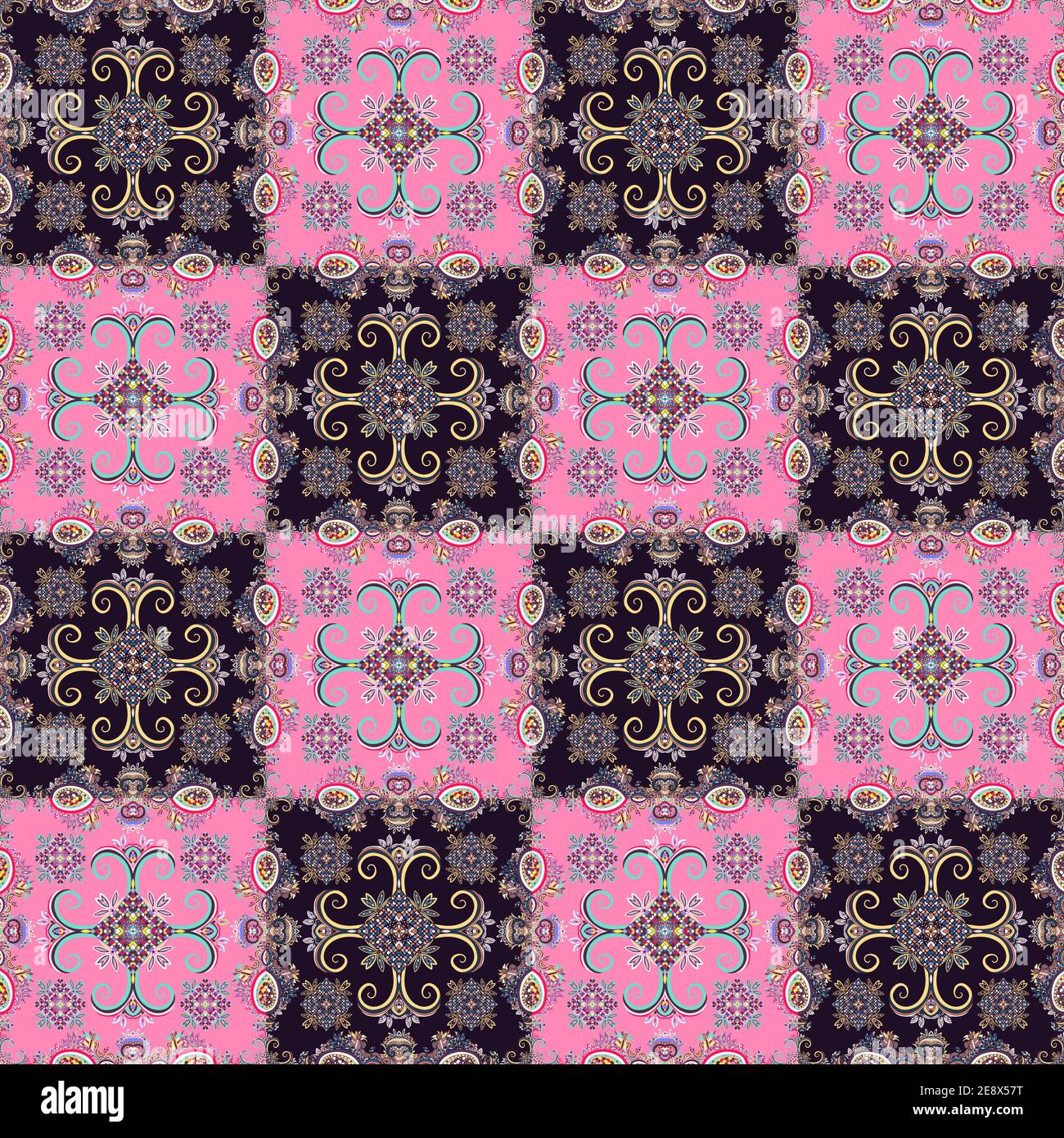 Abstract oriental Vector ethnic ornaments, colorful seamless pattern Stock Vector