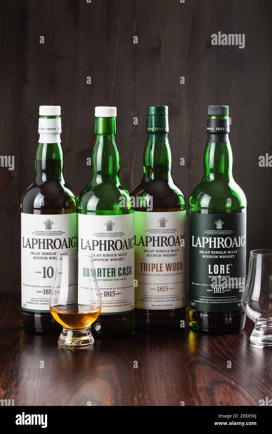 Trondheim, Norway Mai 18 2020 Laphroaig single malt scotch whisky 10 years, quarter cask