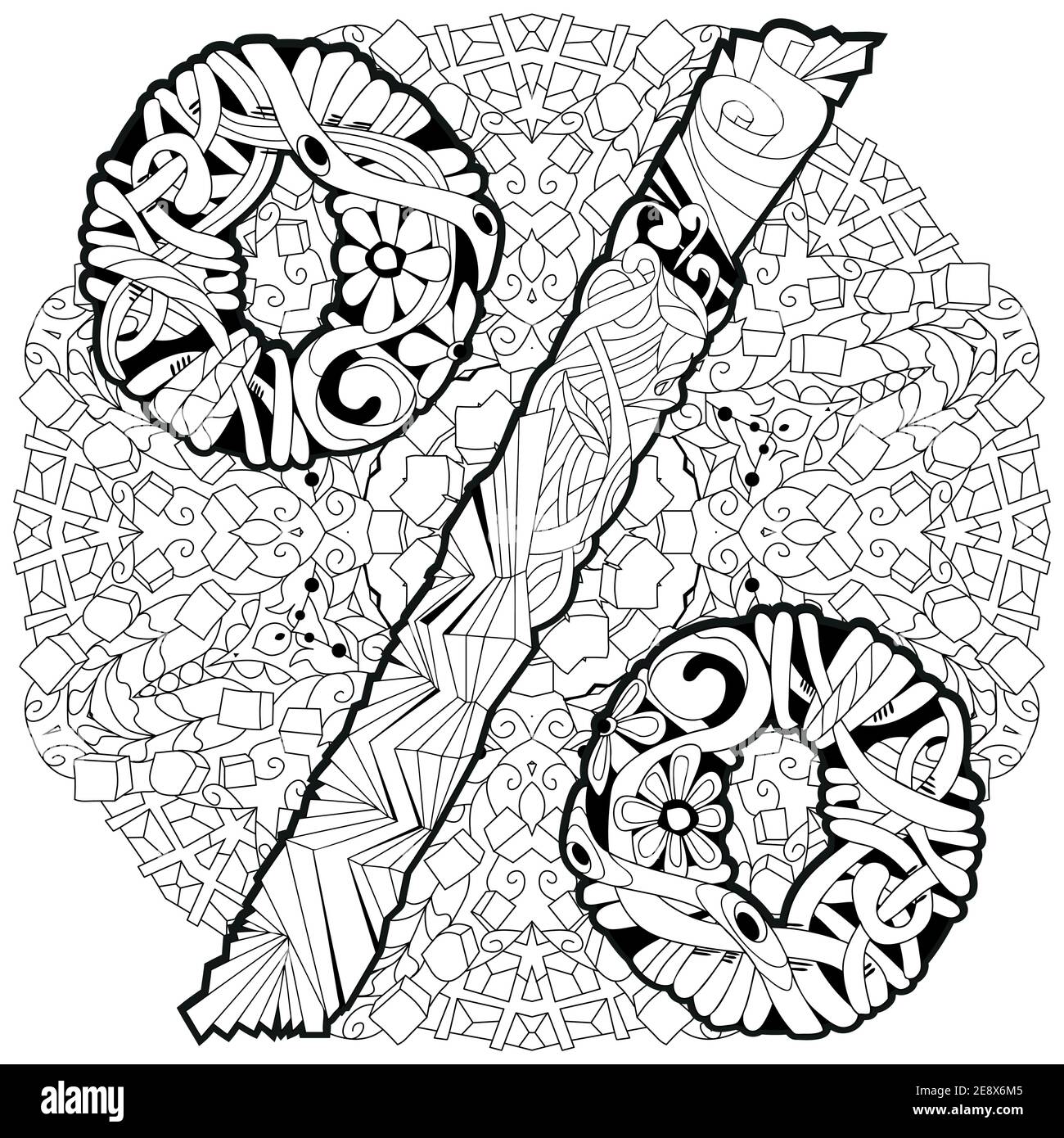 Hand-painted art design. Percent sign zentangle object on mandala for coloring. Stock Vector
