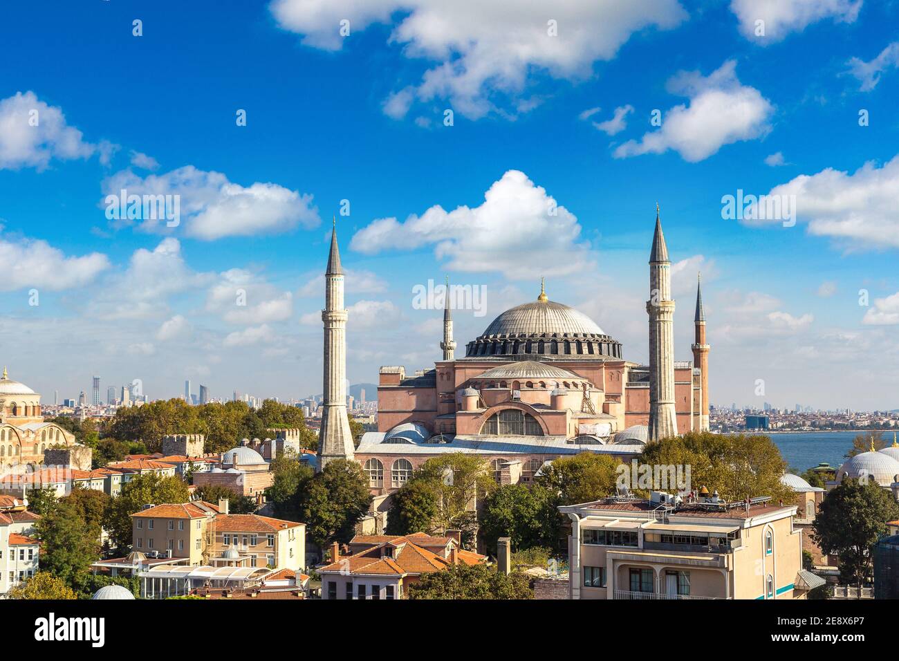 Panoramic aerial view of Hagia Sophia in Istanbul, Turkey in a ...
