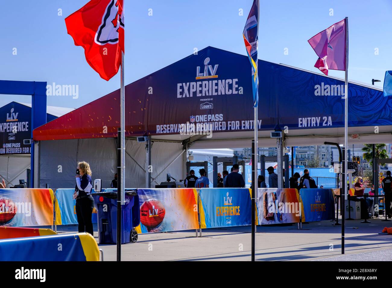 Security checkpoint at the NFL Experience - Super Bowl LV (55) Tampa, Florida Stock Photo
