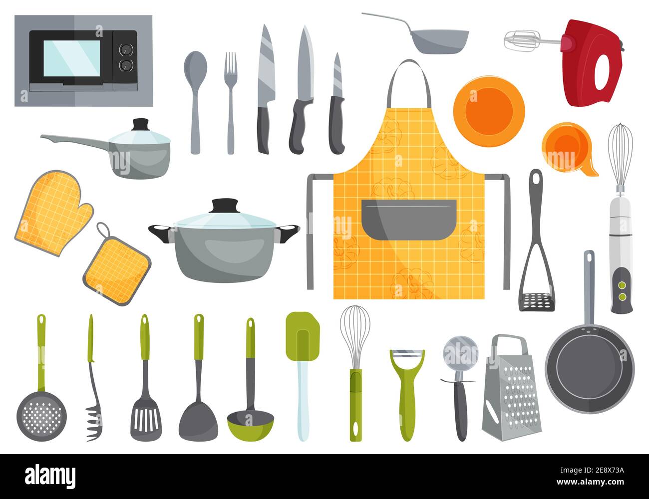 Kitchen utensils set isolated on white background. Vector illustration