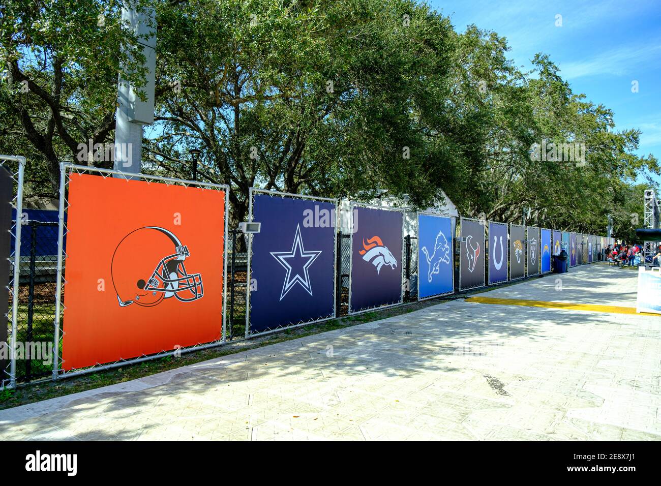 Wall of NFL team logos - Super Bowl LV (55) Tampa, Florida Stock Photo